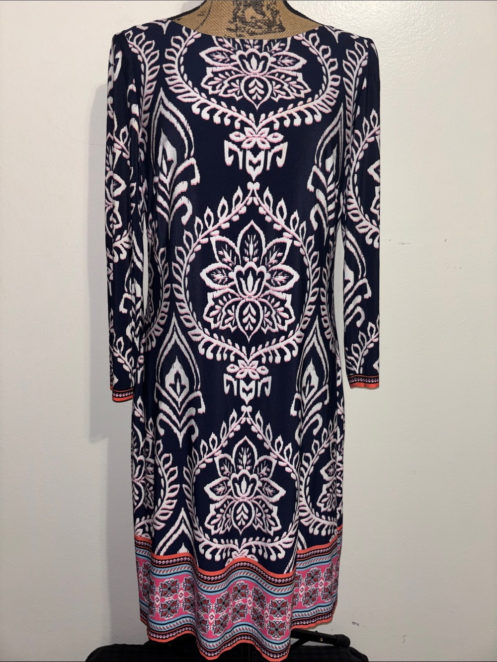 Vince Camuto asz M Navy and Pink Long Sleeve Printed Dress